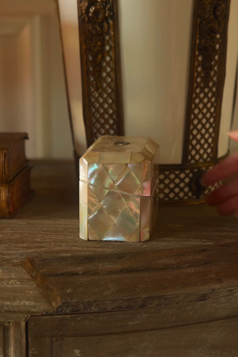 19th Century Mother of Pearl & Sterling Silver Traveling Scent Bottle Casket - 1880