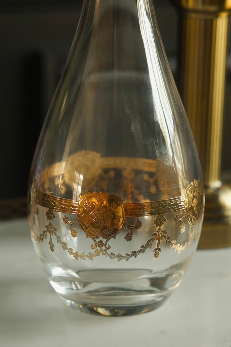French Gilt & Crystal Liquor Decanter with Gilt Garland - C. 1900