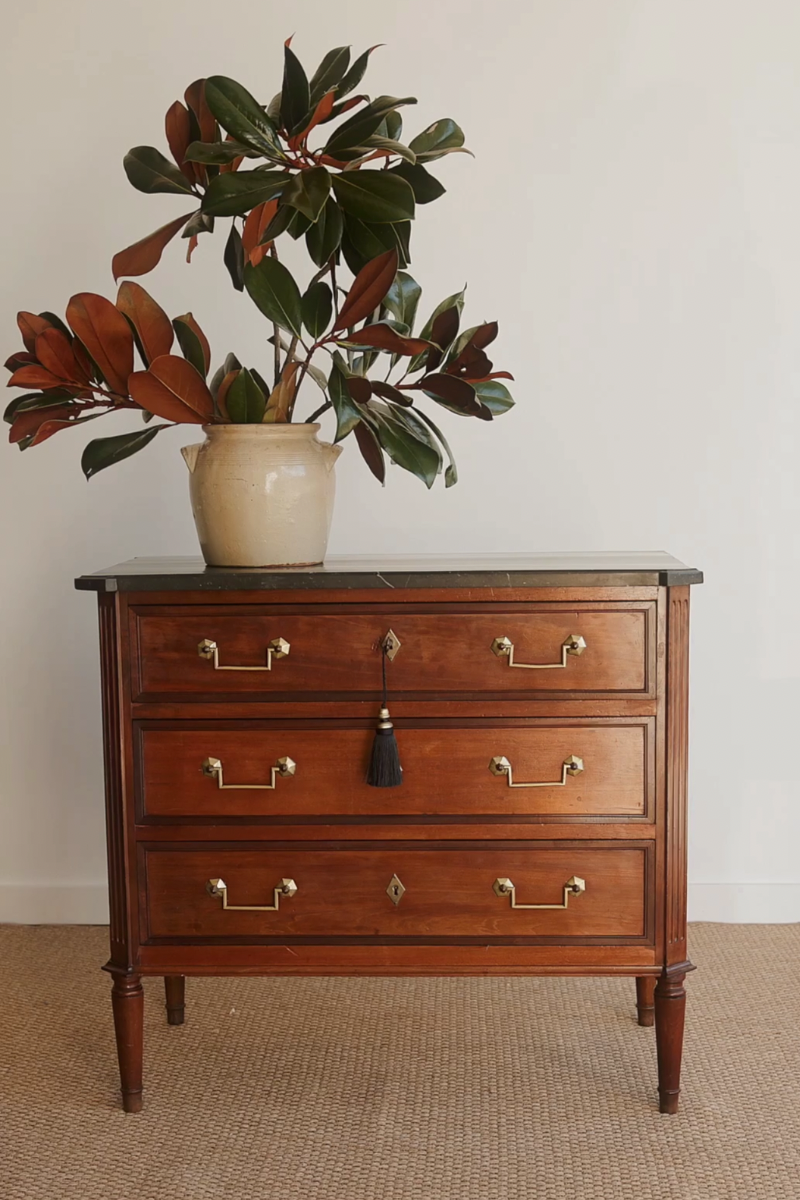 19th Century French Louis XVI–Style Mahogany Commode with Black Marble Top