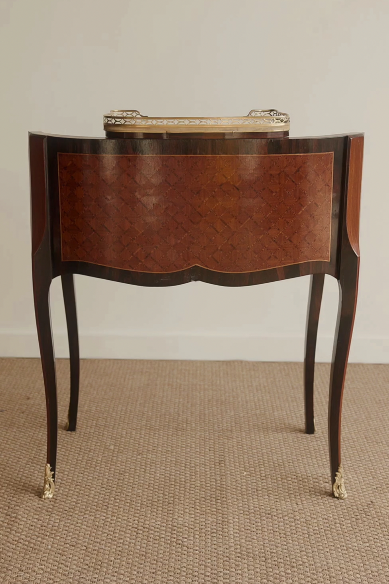 19th Century French Louis XV–Style Marquetry Writing Desk with Marble Gallery Top