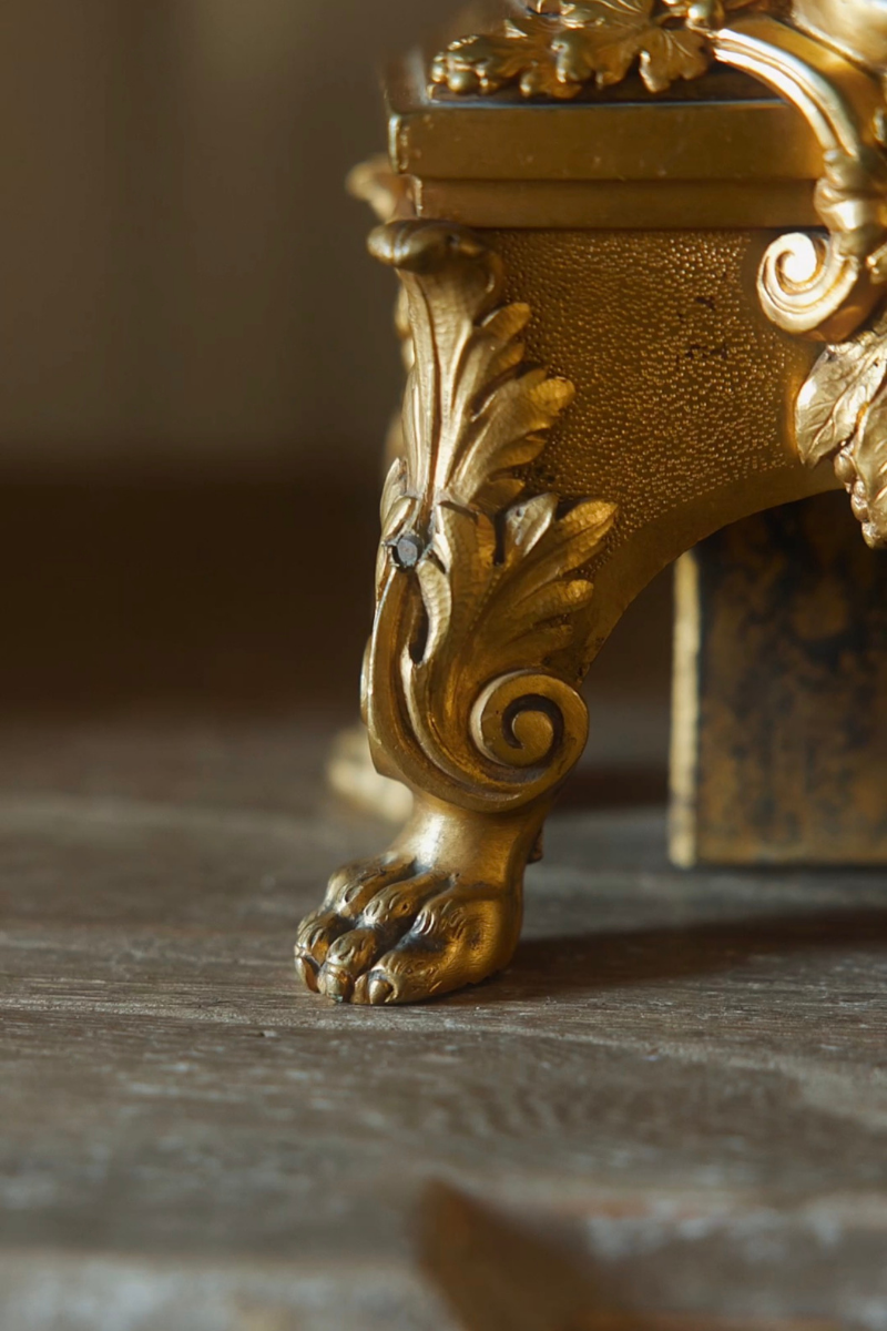 19th-Century French Gilt-Metal Andirons with Ram’s Heads