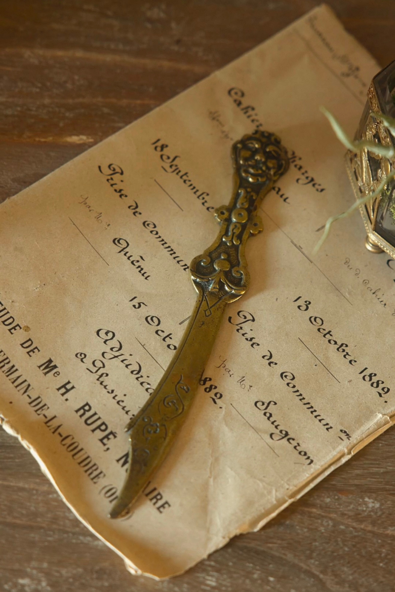Circa 1900 Brass Letter Opener with Renaissance Revival Ornament