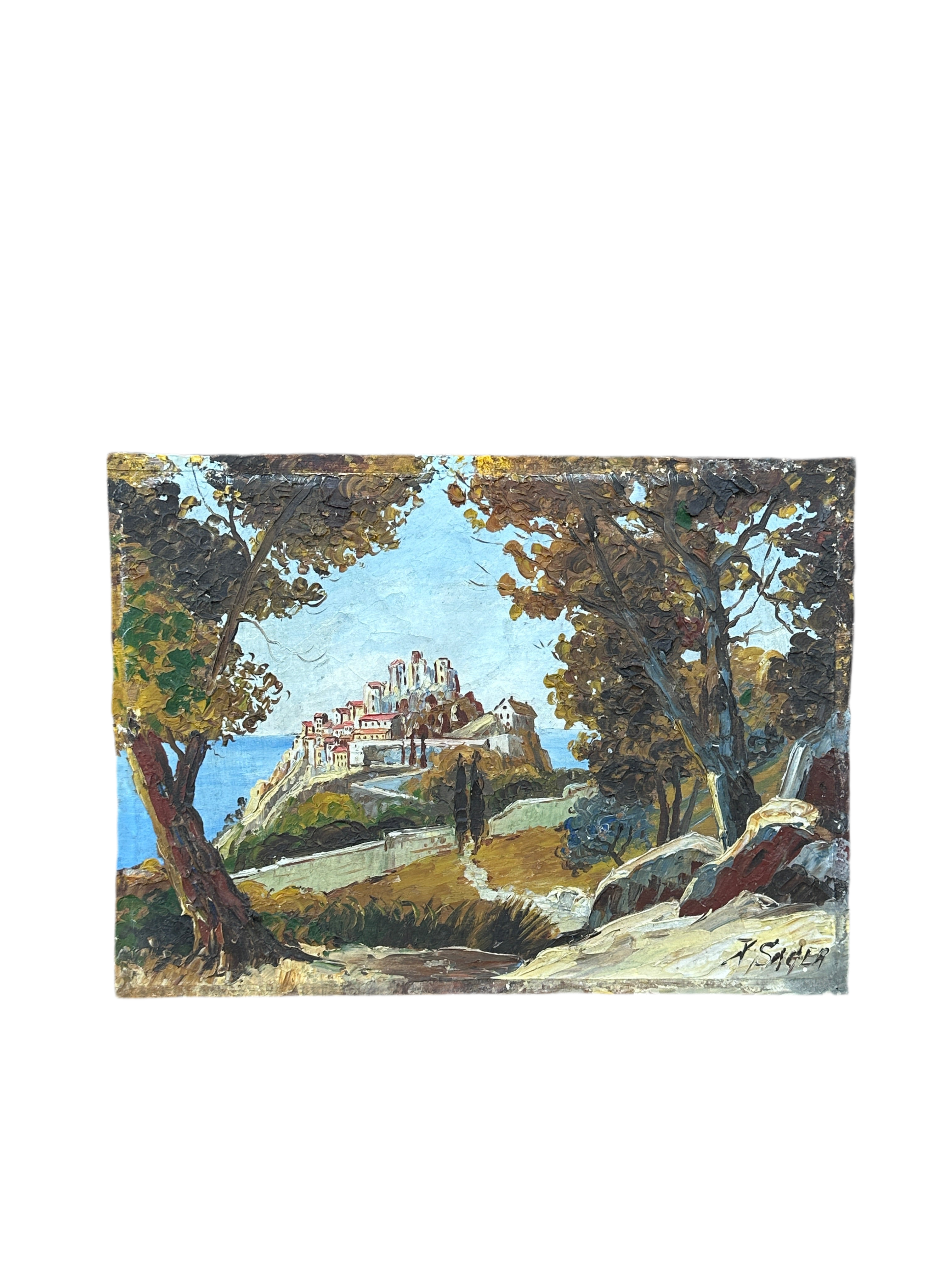 Xavier Sager Original Oil Painting - The Castle on the Water