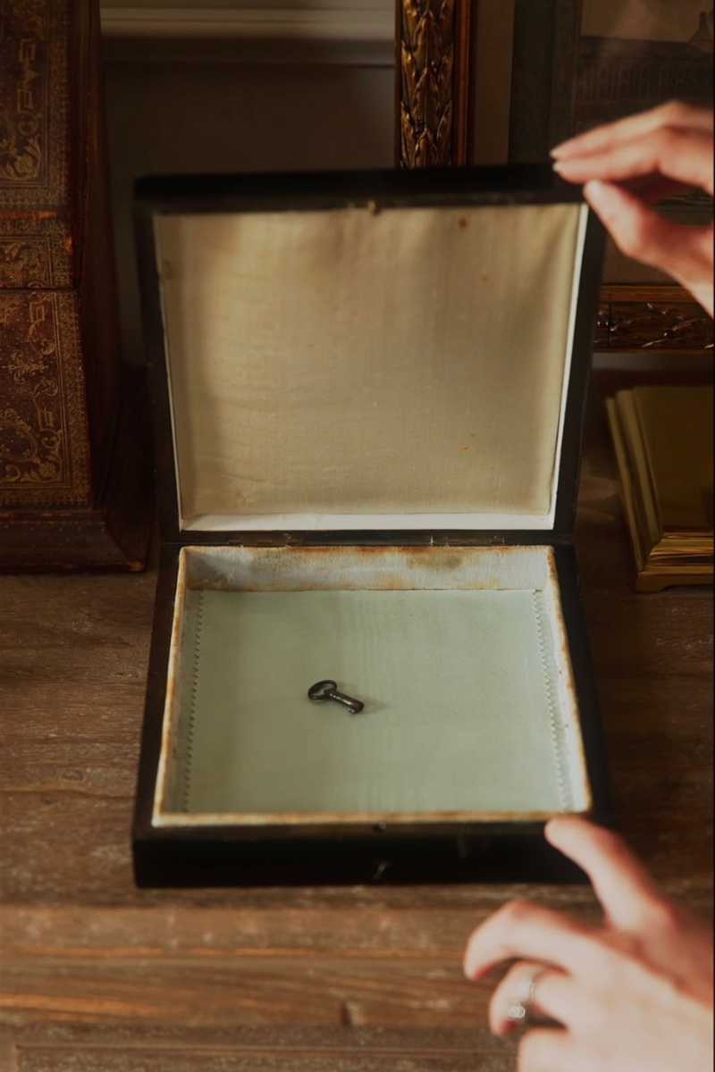 French Napoleon III Ebonized Jewelry Casket with Brass Inlay & Silk Lined Interior, Late 19th Century