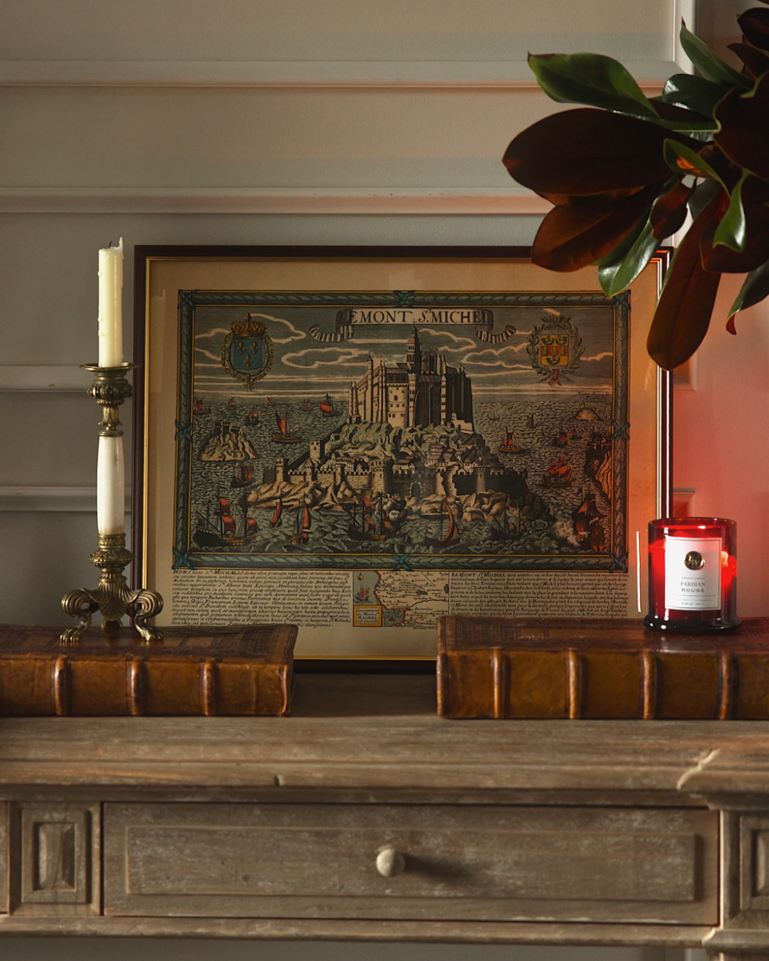 Mid-20th Century Framed Engraving of Mont-Saint-Michel, France