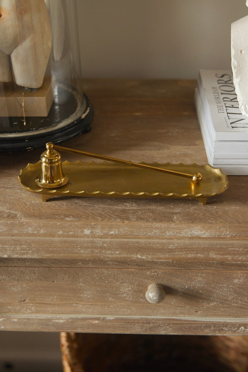French Brass Tray with Scalloped Trim