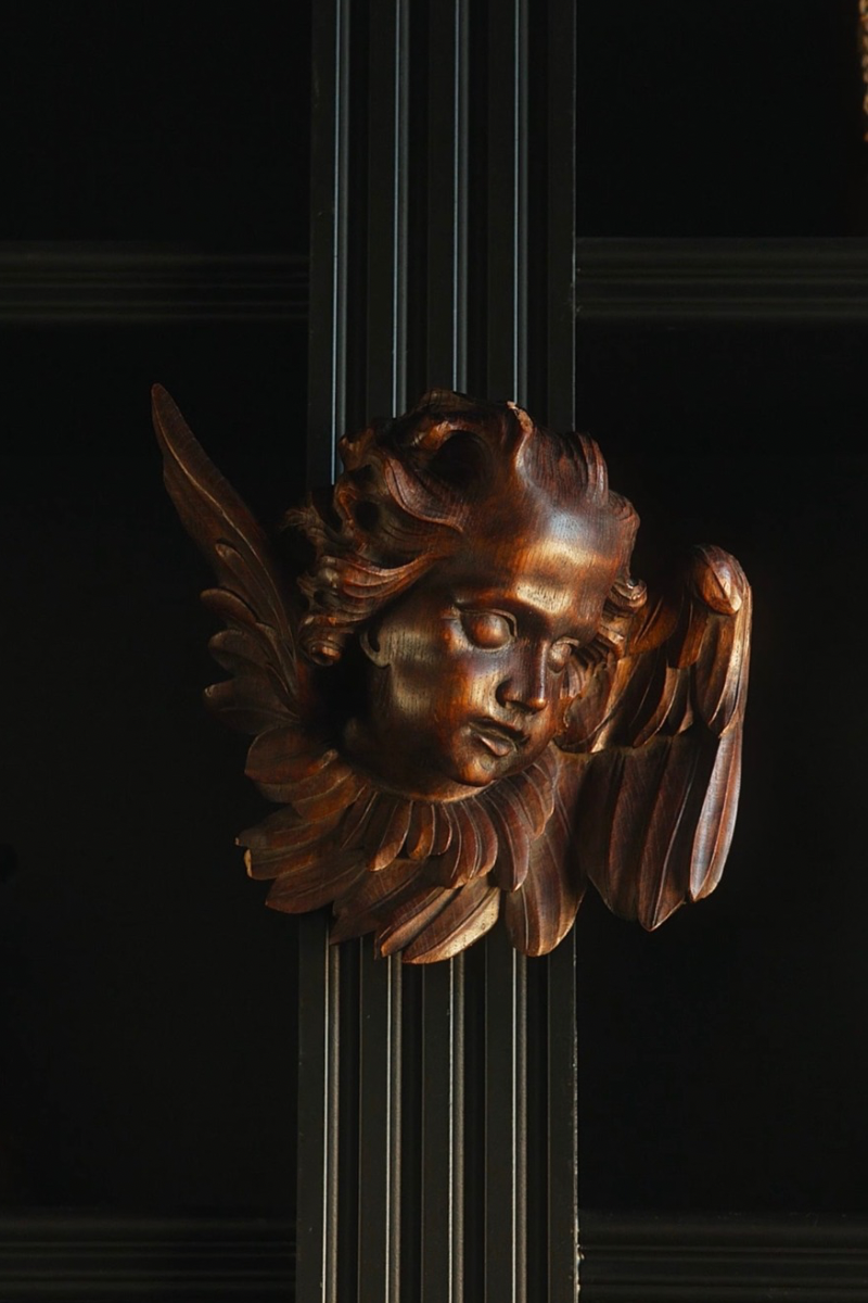 19th-Century French Hand-Carved Walnut Gothic Revival Angel Wall Fragment