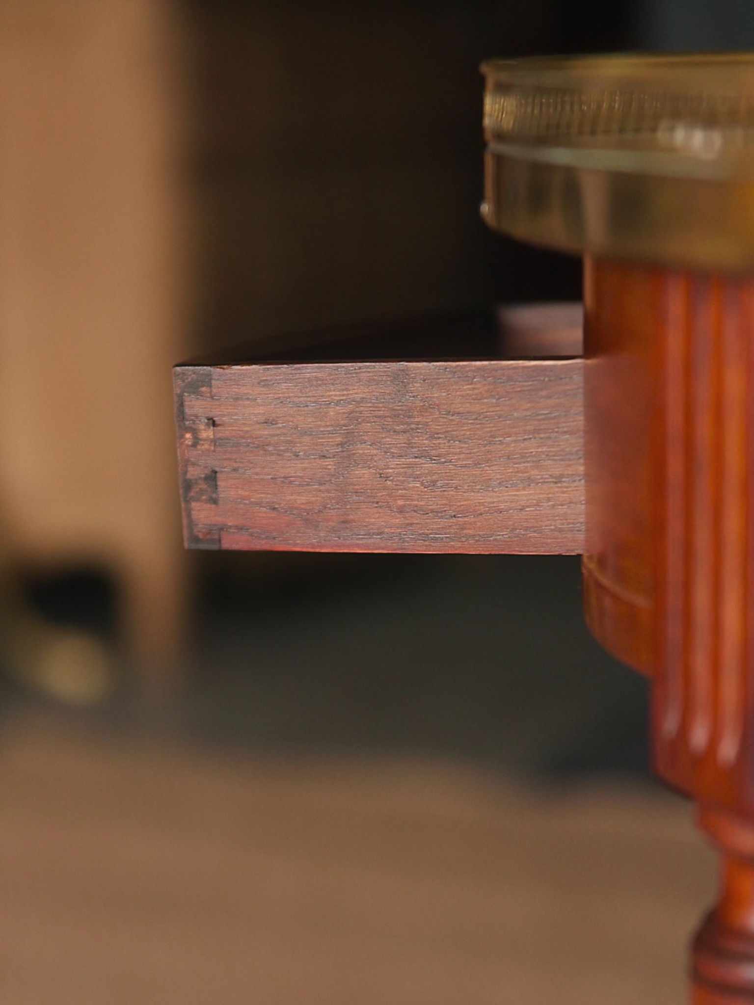 French Louis XVI–Style Bouillotte Table With Marble Top, Brass Gallery & Leather Slide-Outs