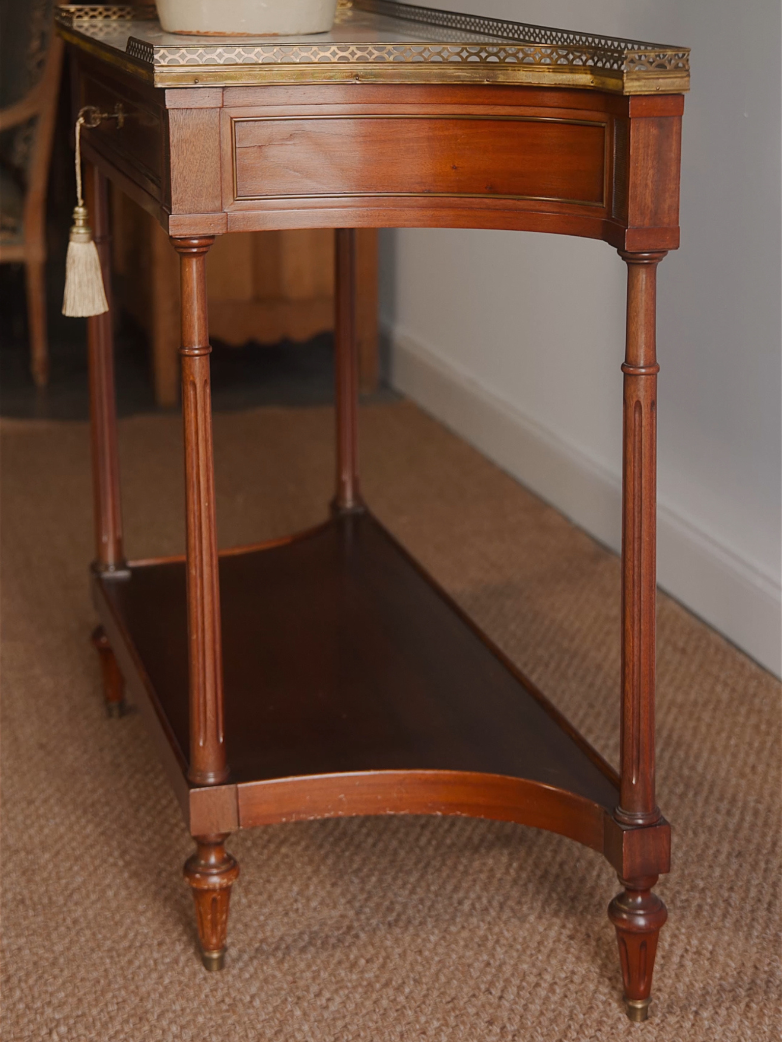 French Mahogany Console Table with Brass Gallery Edge