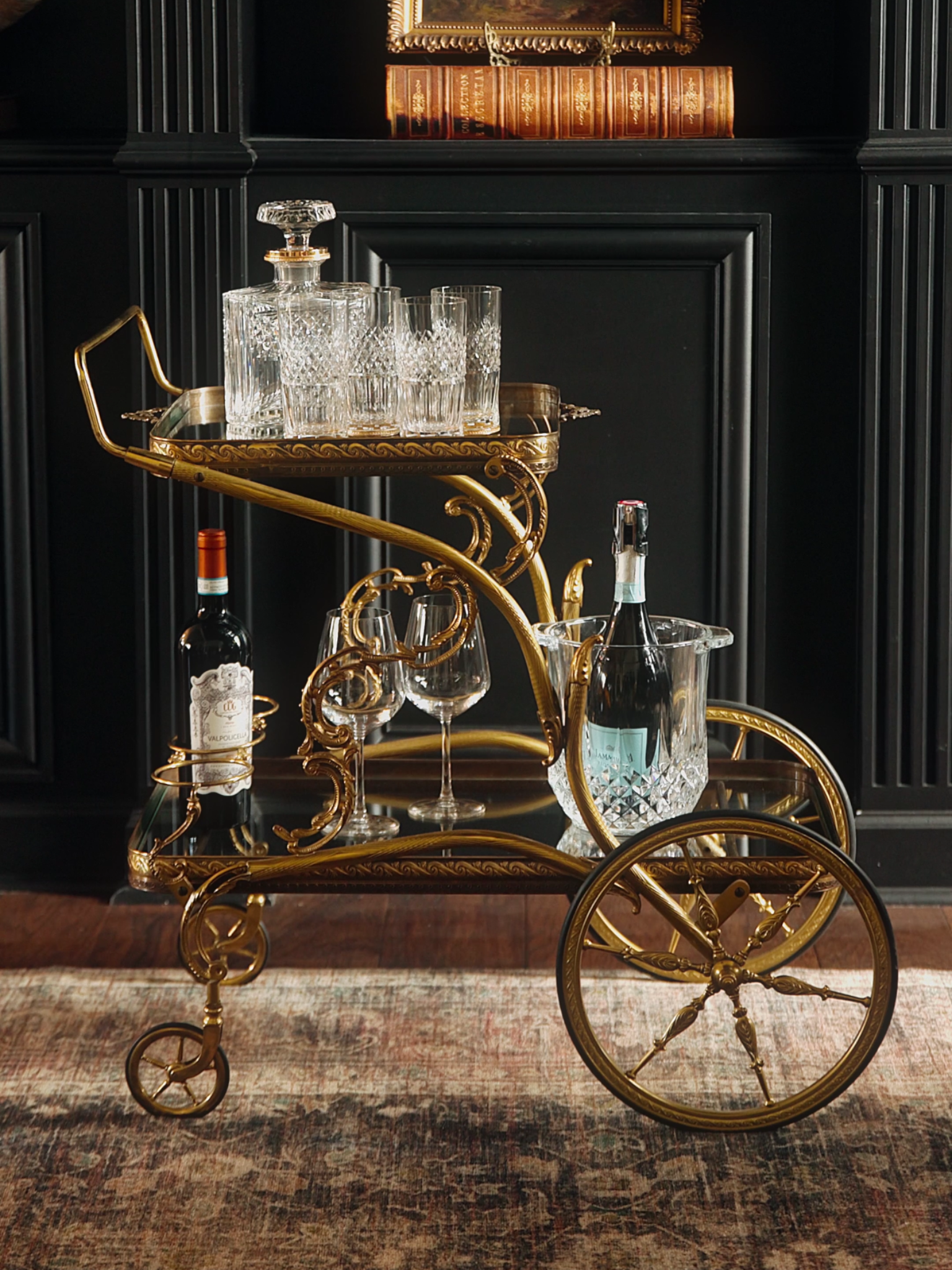 French Gilded Bar Cart With Cut Glass Accents