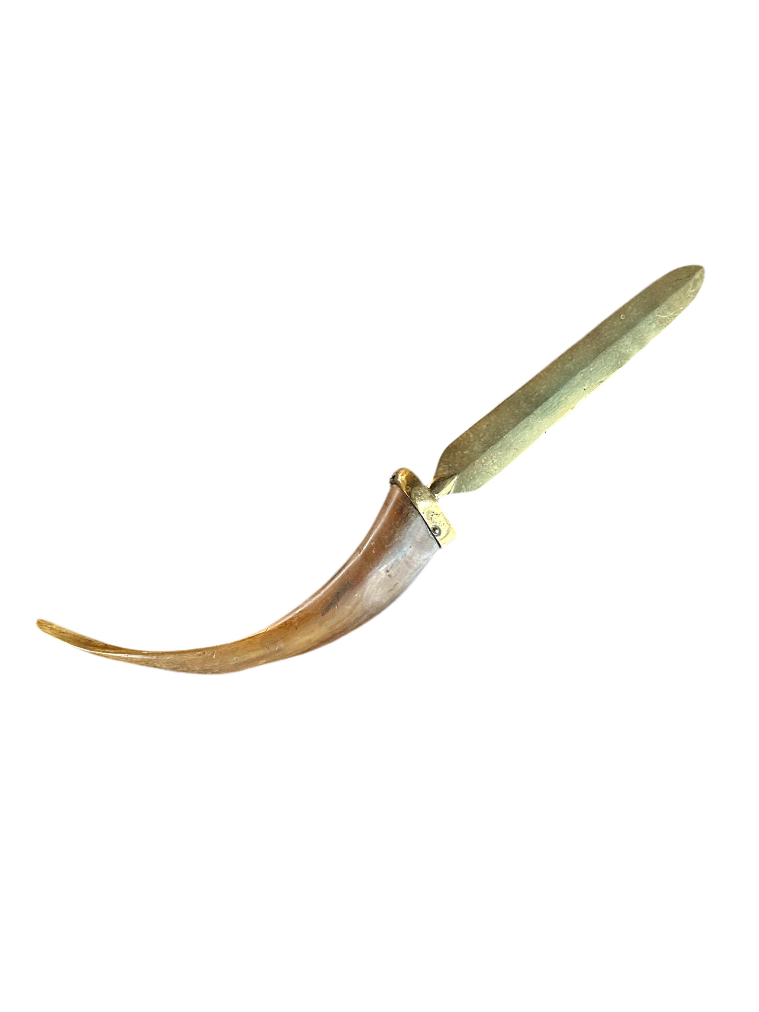 Antique Brass Letter Opener with Curved Horn Handle