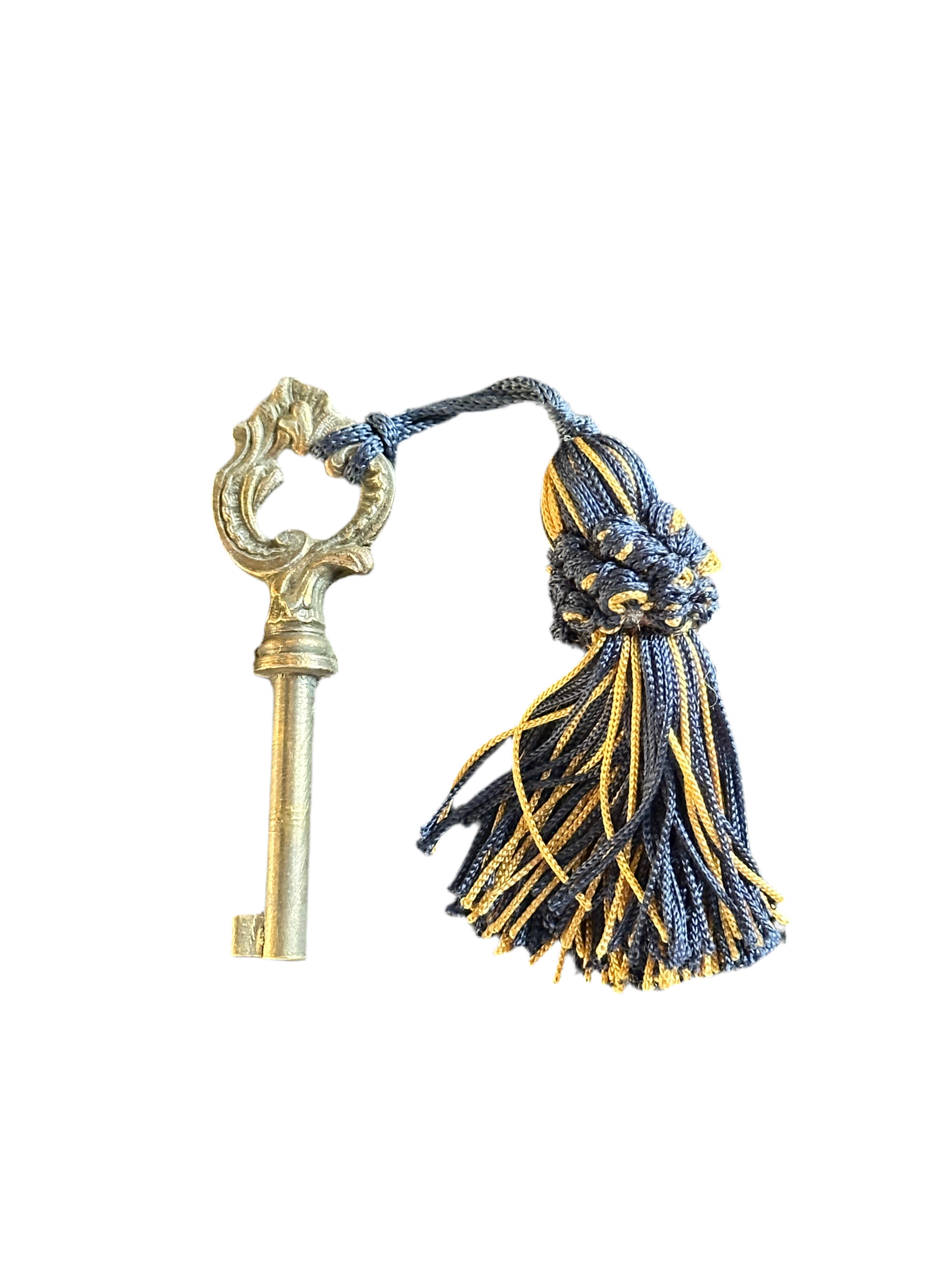 Antique Brass Key With French Tassel - Navy / Gold #3