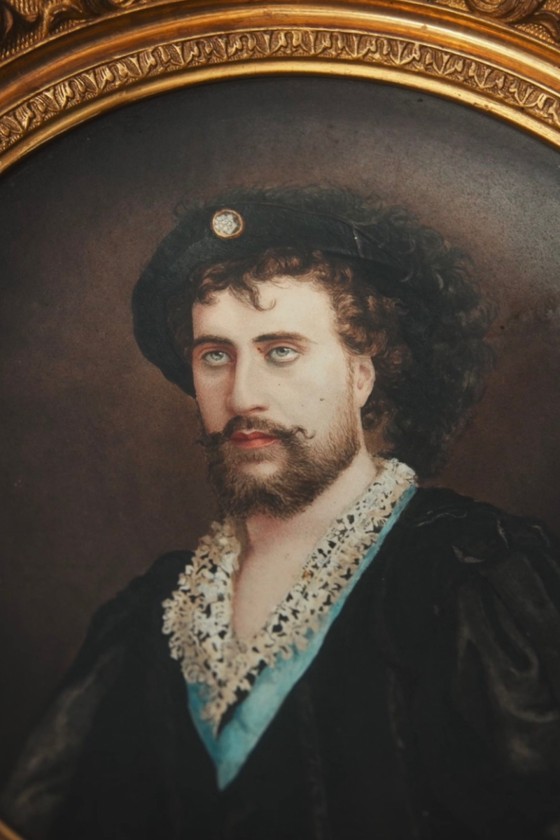 Late 19th Century Continental Hand-Painted Porcelain Portrait Plaque in Gilt Frame