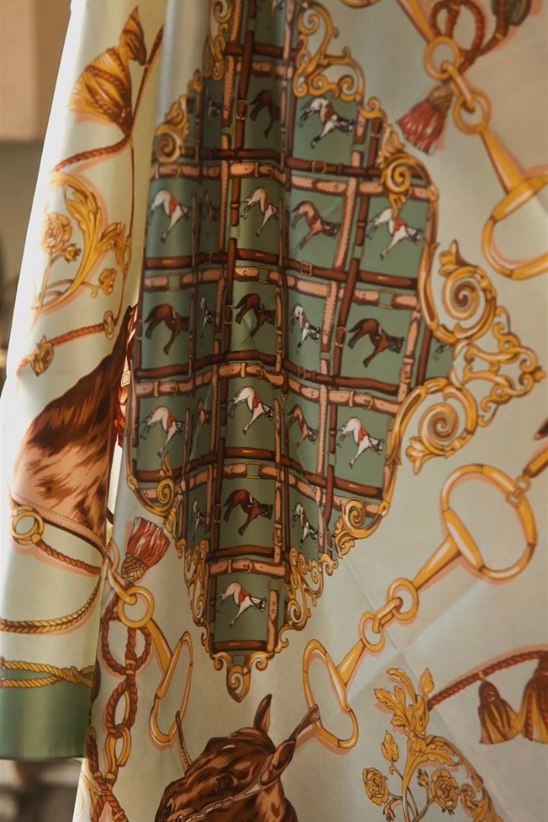 Italian Equestrian Silk Scarf, Chain & Bridle Motif