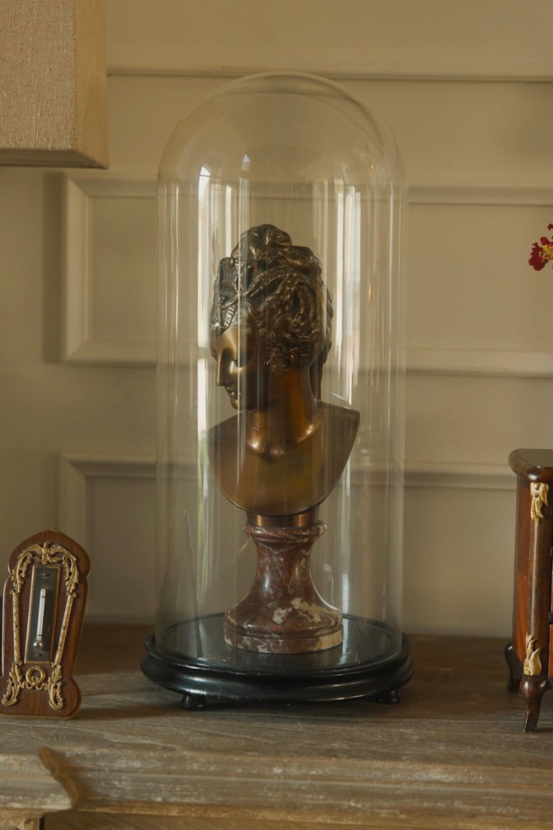 Antique French Bronze Bust of Diane de Poitiers on a Veined Marble Pedestal — Bearing “Houdon” Signature