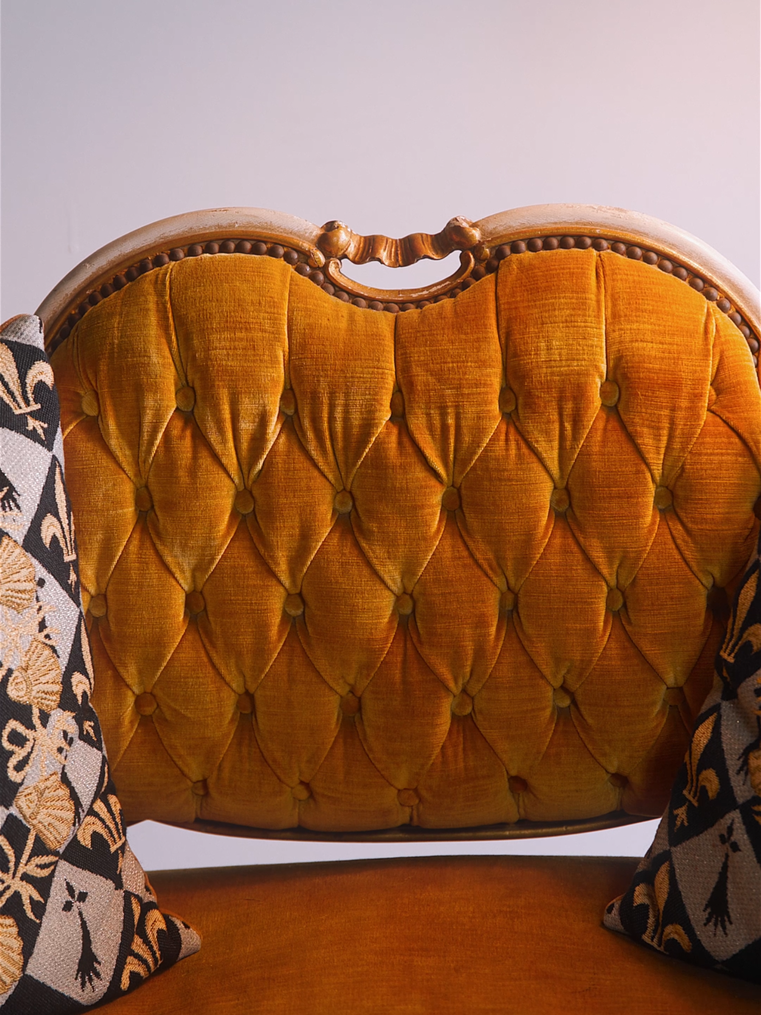 Petite French Settee in Golden Velvet