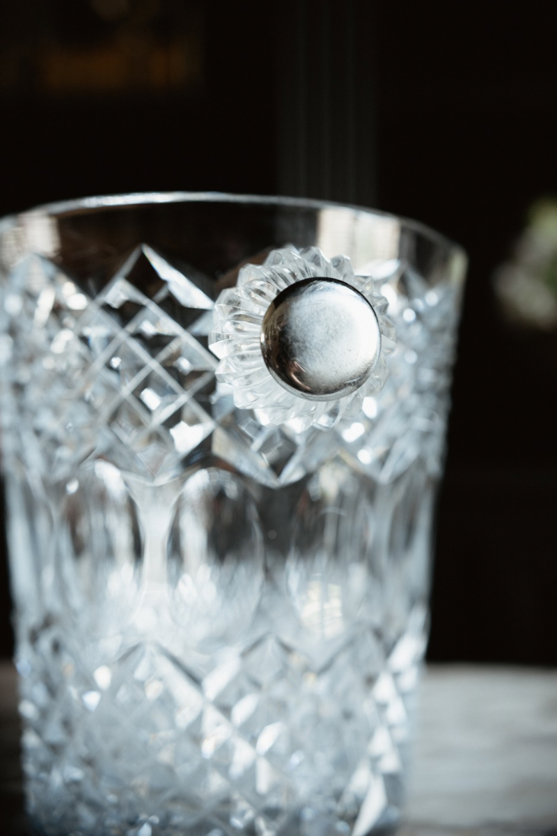 French Cut Crystal Champagne Bucket with Faceted Handles