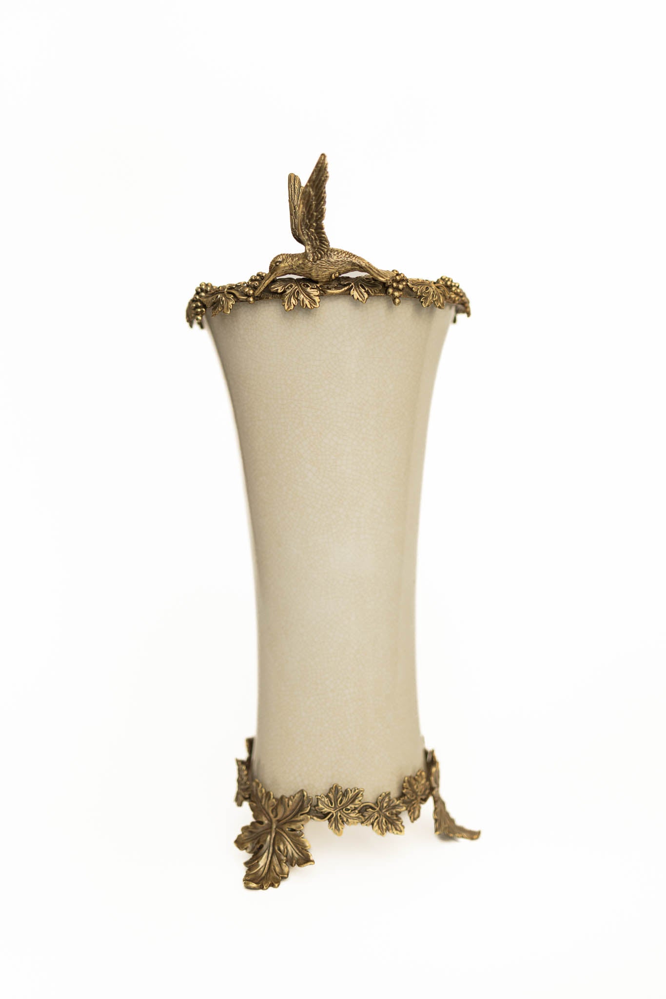 "The Napoli" Porcelain & Bronze Humming Bird Vase