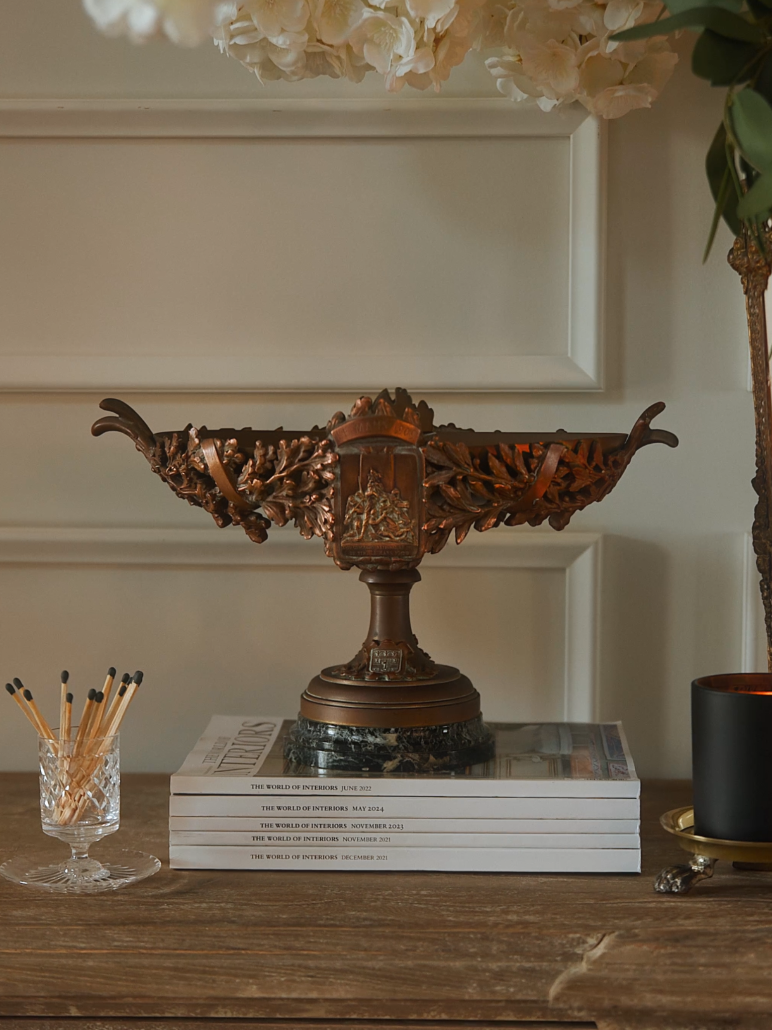 19th Century French Bronze Trophy Urn on Marble Base