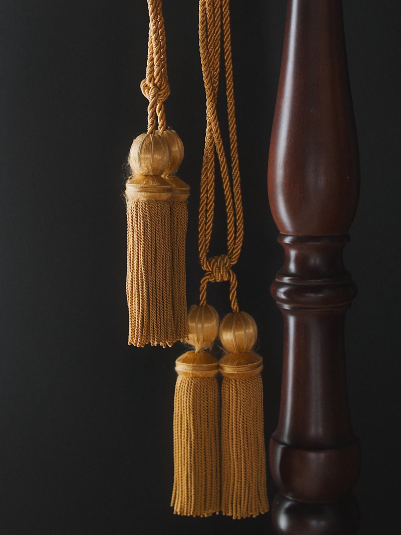 Pair of French Gold Silk Curtain Tiebacks with Tassels