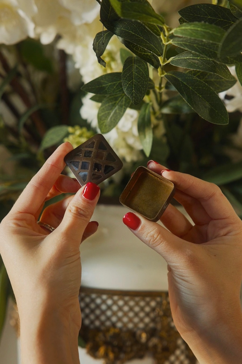 Petite Brass Box with Geometric Inset Decoration