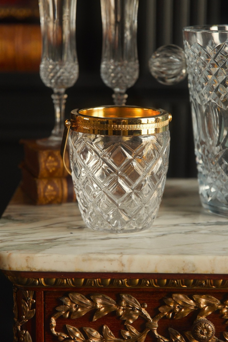 Mid-20th Century French Cut Crystal Ice Bucket with Gilt Brass Mount