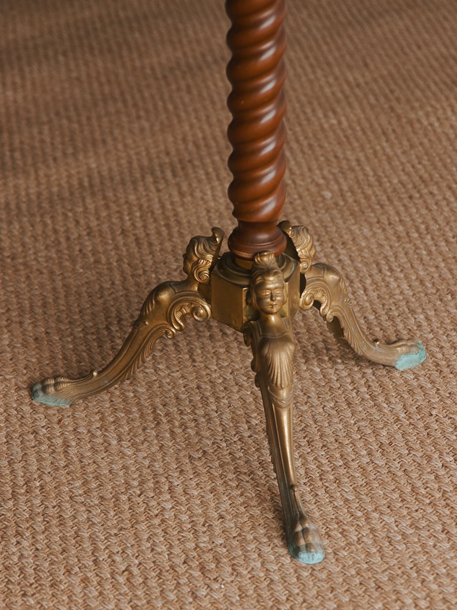 19th Century French Brass & Mahogany Coat Rack