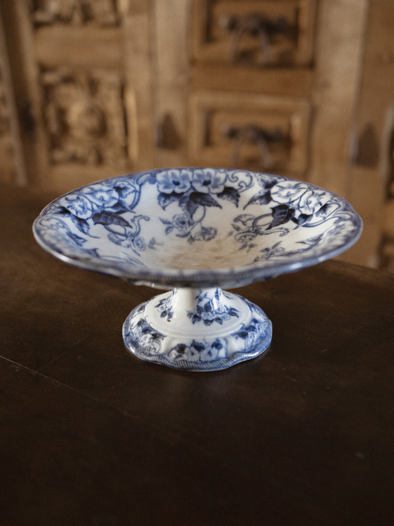 Set of 6 Petrus Regout “Flora” Blue & White Plates with Matching Compote