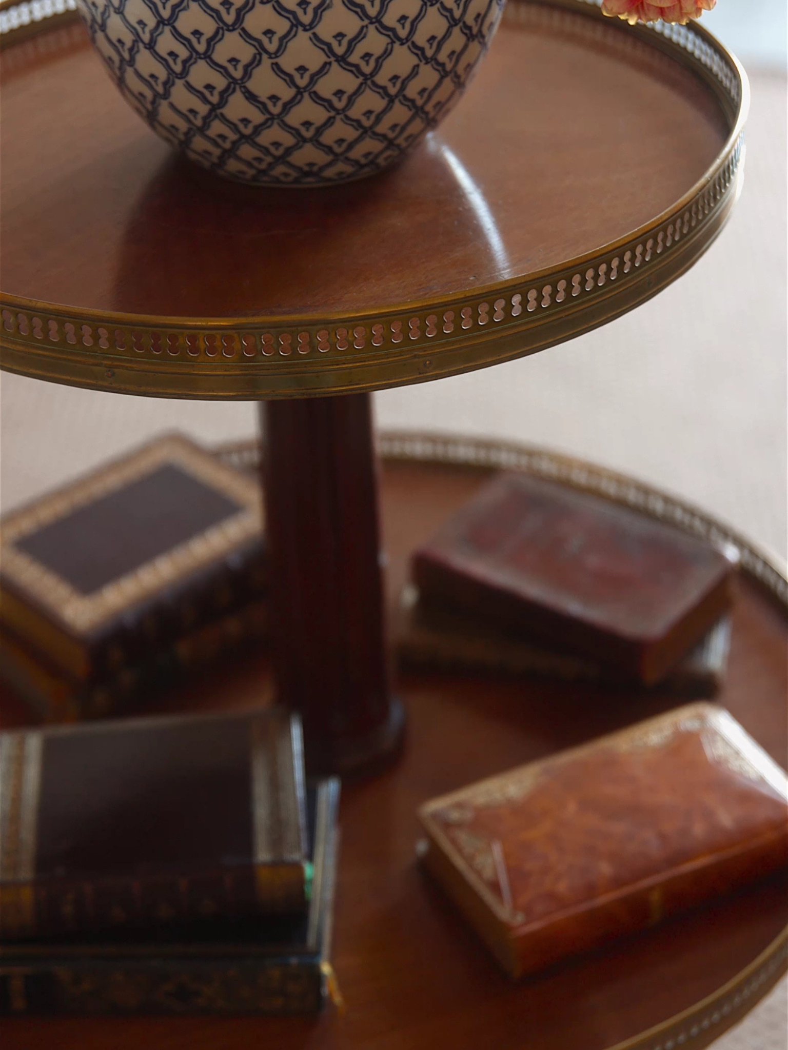 French Two-Tier Mahogany Guéridon with Brass Galleries