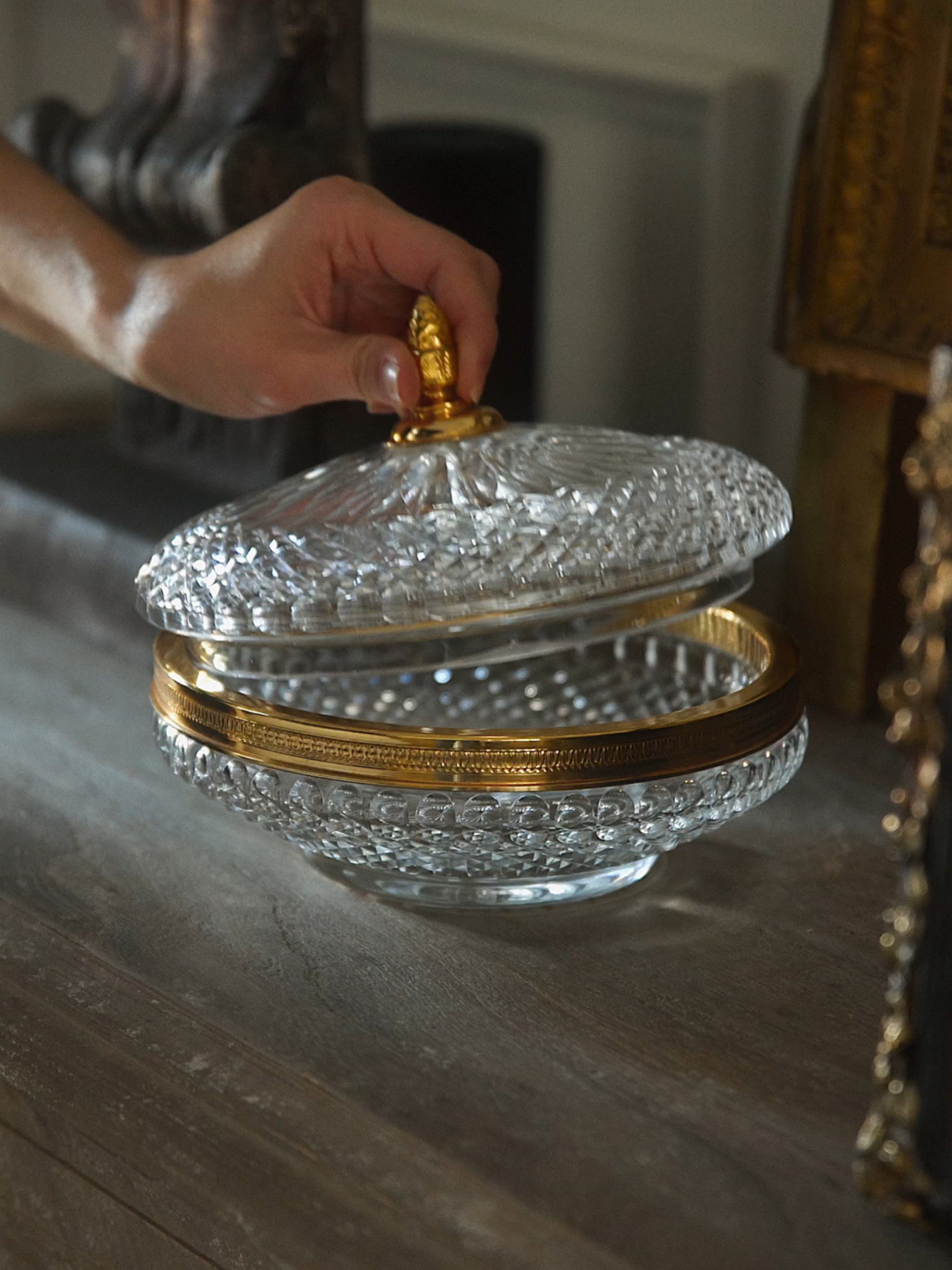 Italian Lead Crystal & Gilt Brass Lidded Dish