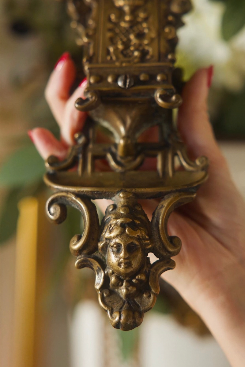 Antique Bronze Figural Wall-Mounted Match Holder with Mascaron Decoration