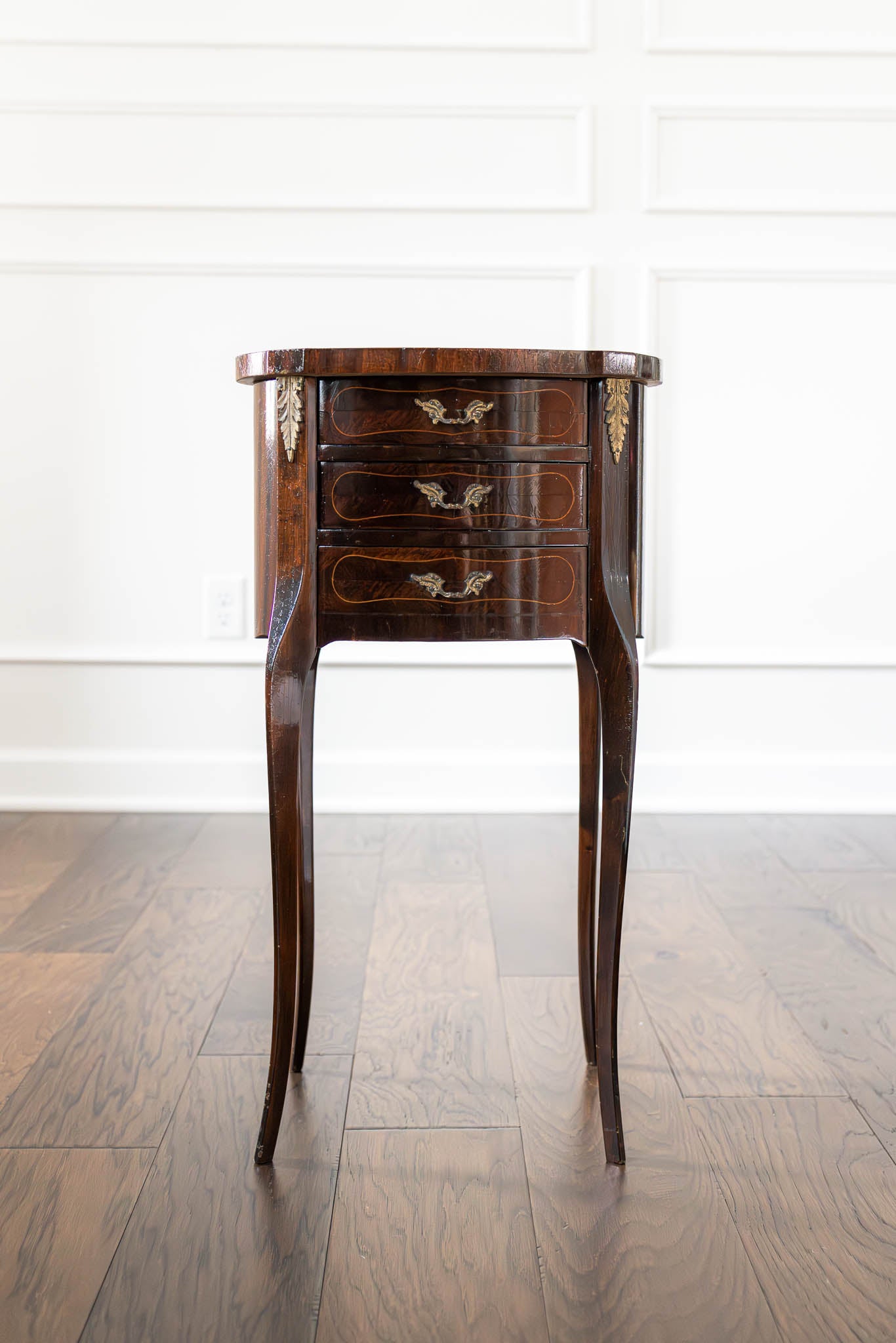 19th Century Louis XV Style Mahogany Side Table with Brass Mounts & Three Drawers