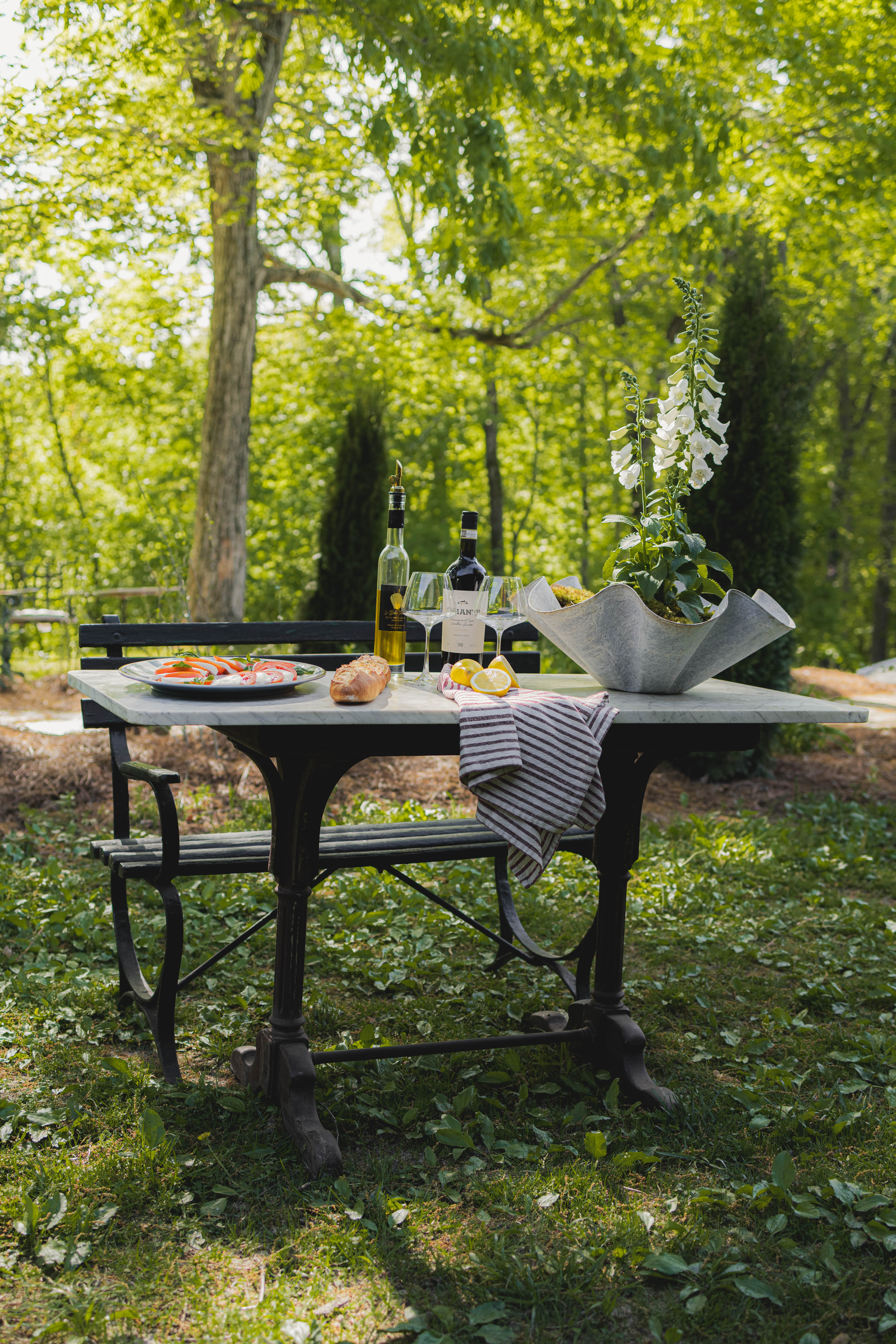 White Marble Top Garden Table
