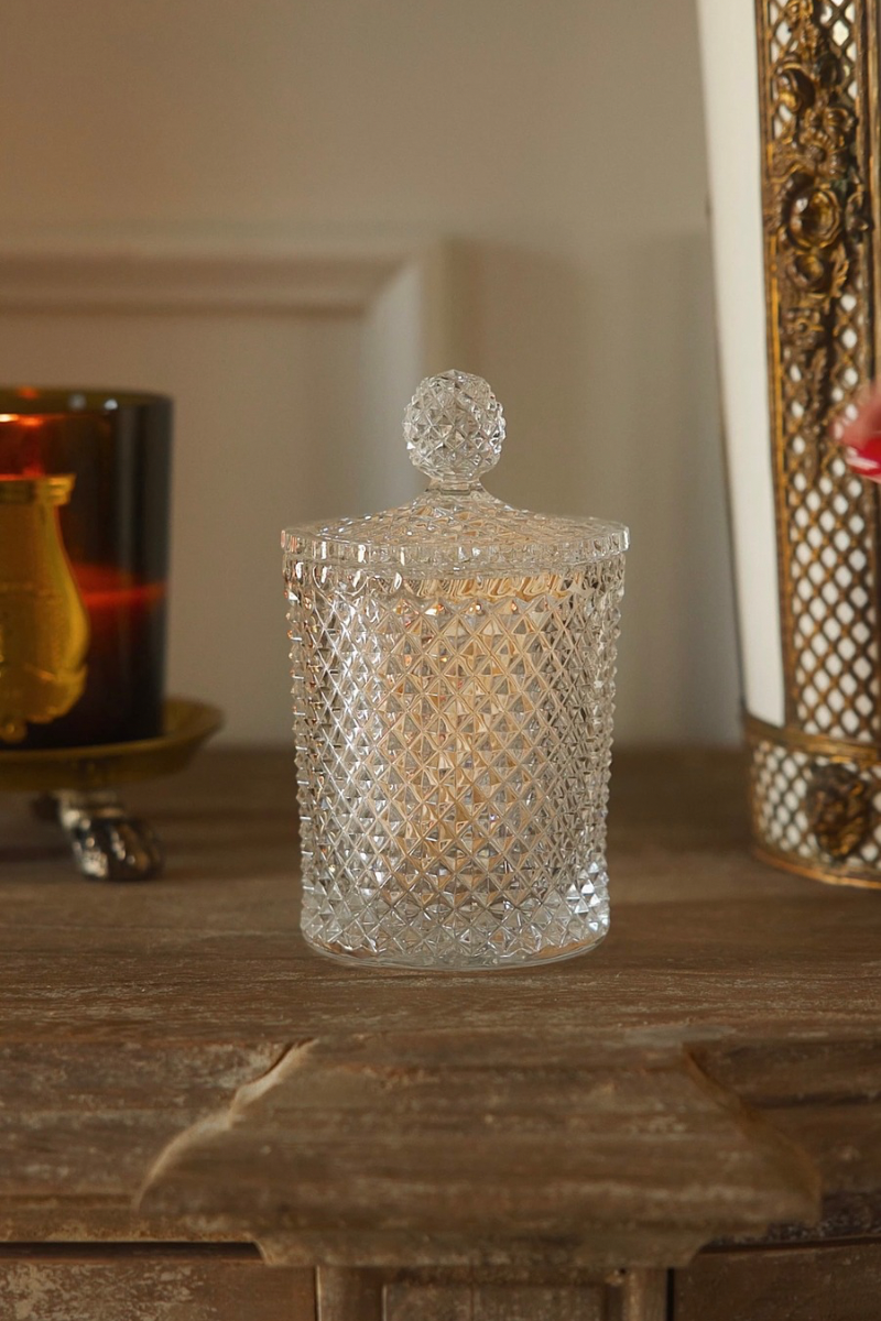 French Dimond Point Cut Crystal Lidded Jar
