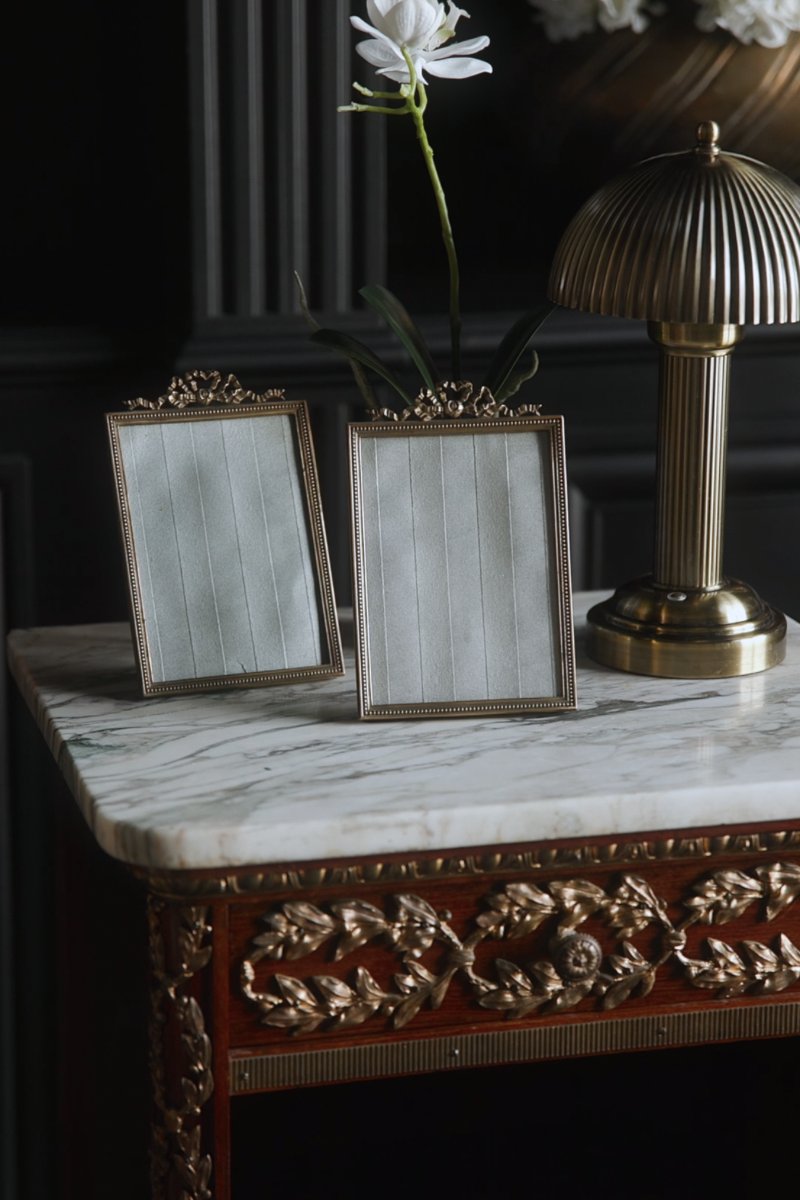 Pair of Antique French Gilt Frames with Ribbon Crest Detail