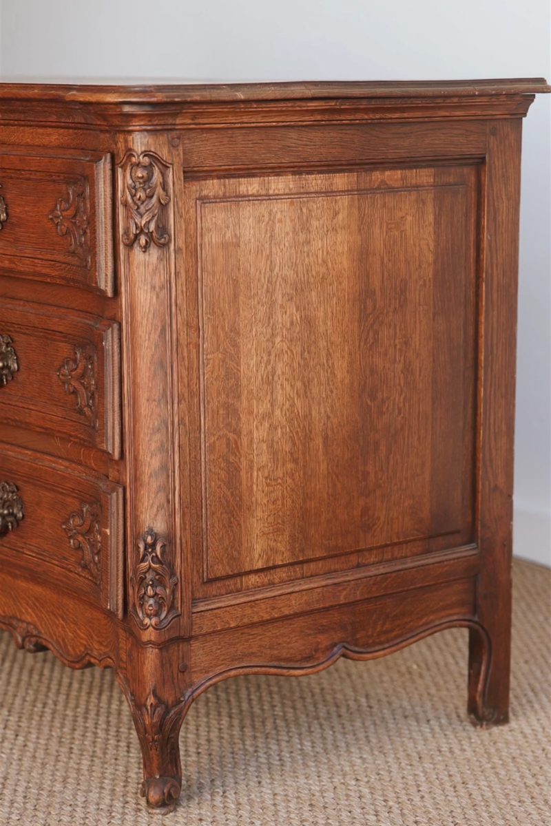 19th Century French Provincial Carved Oak Serpentine Commode