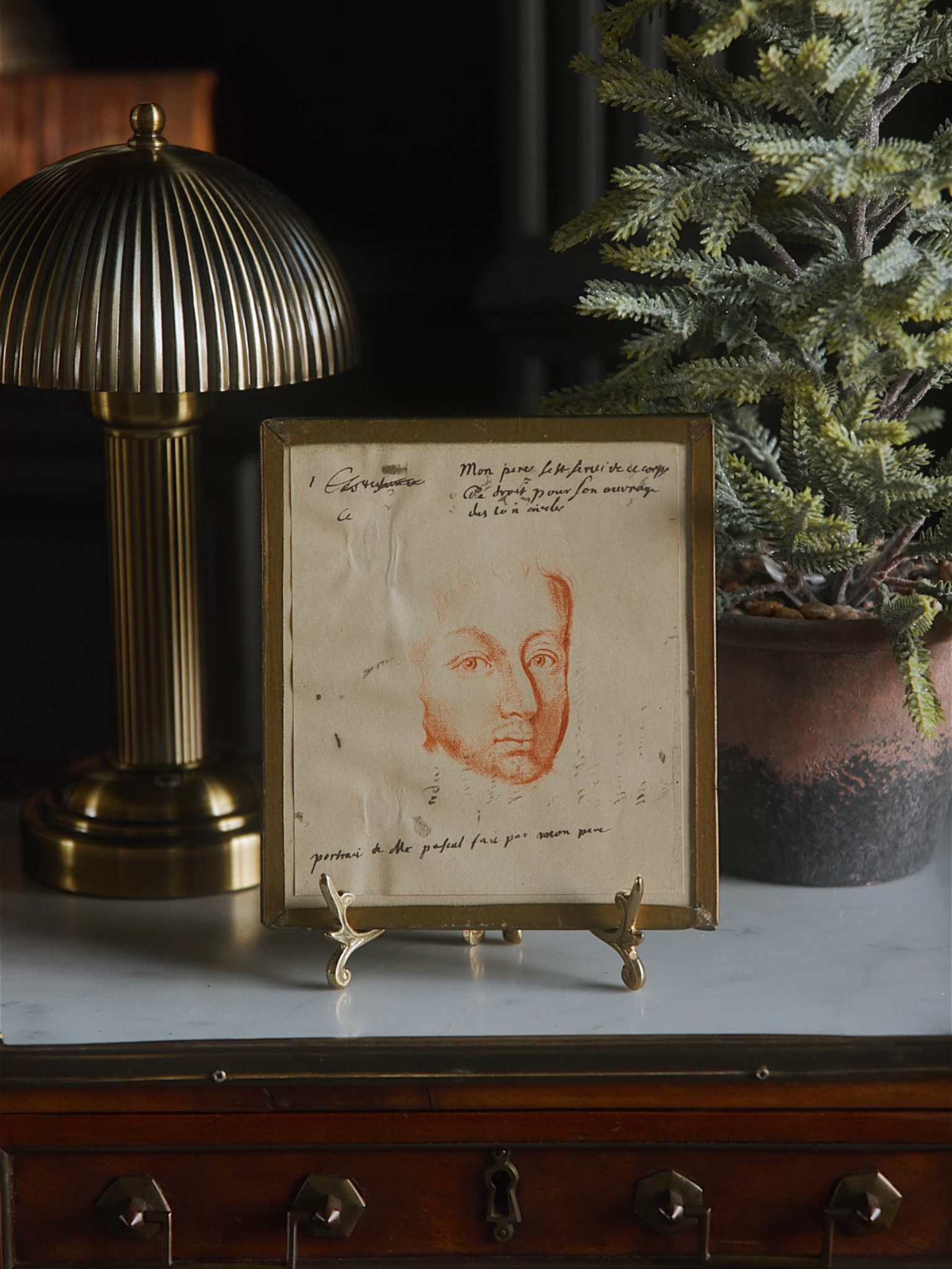 Antique French Portrait Sketch — Red Chalk Study