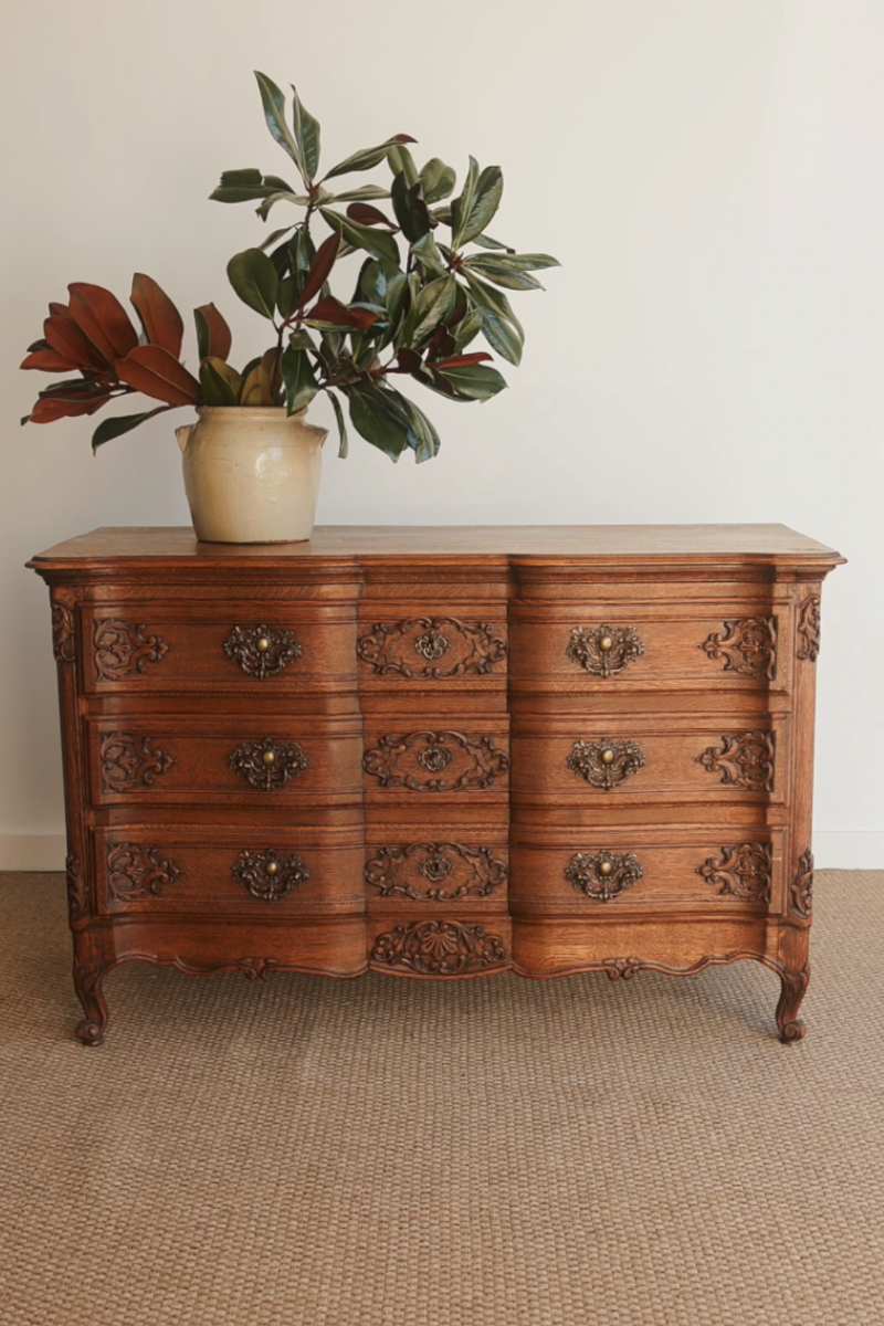 19th Century French Provincial Carved Oak Serpentine Commode