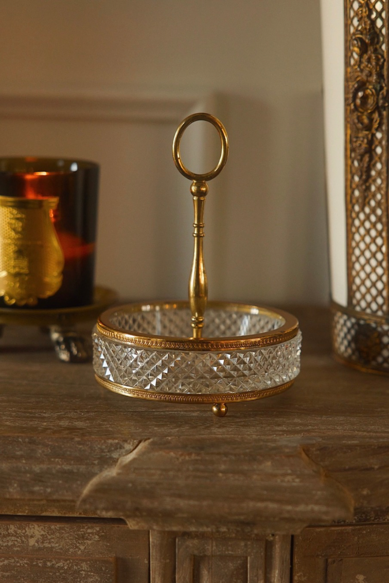 French 20th Century Brass Mounted Cut Crystal Serving Dish
