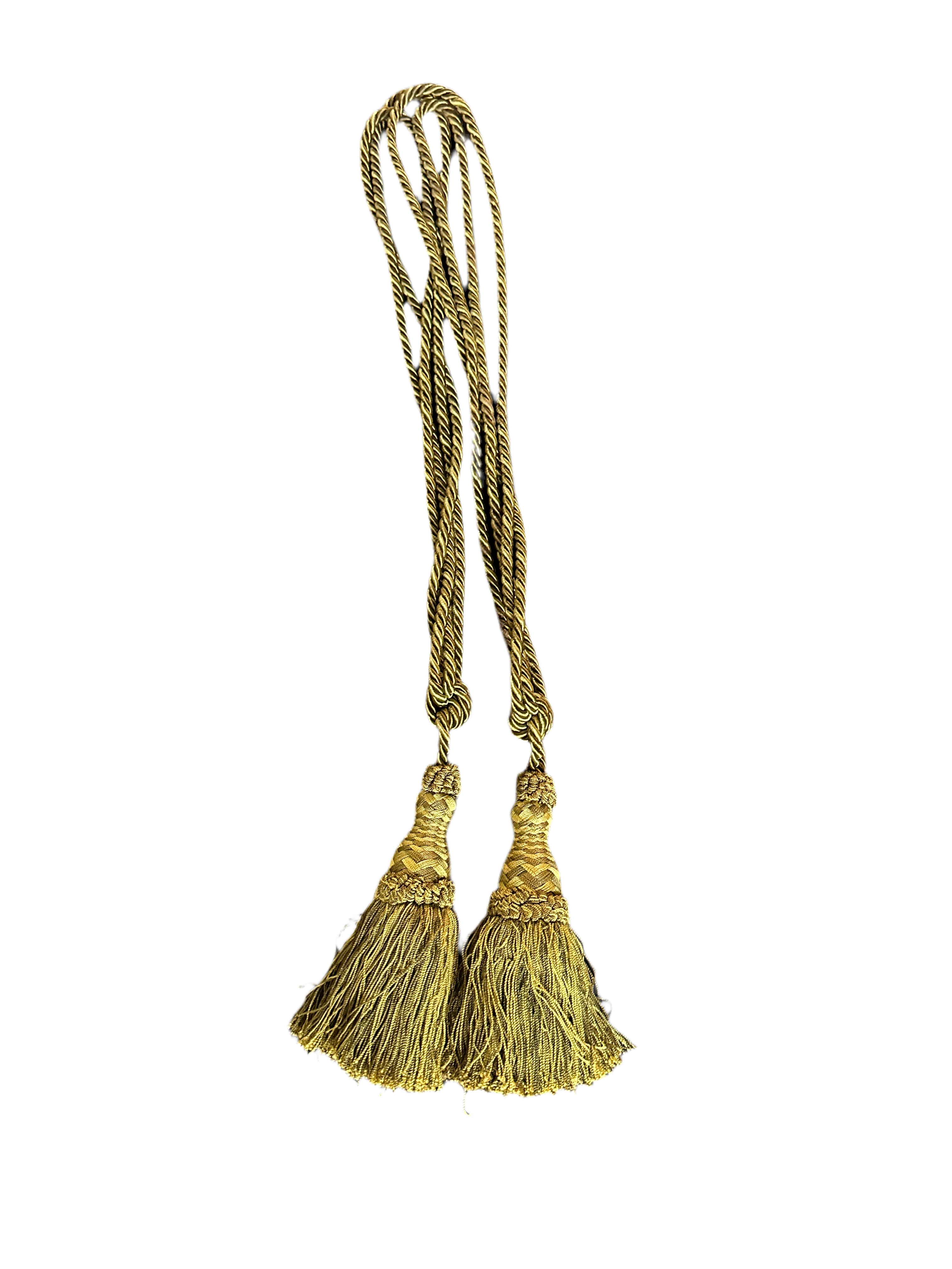 Pair of French Moss Silk Curtain Tiebacks with Tassels