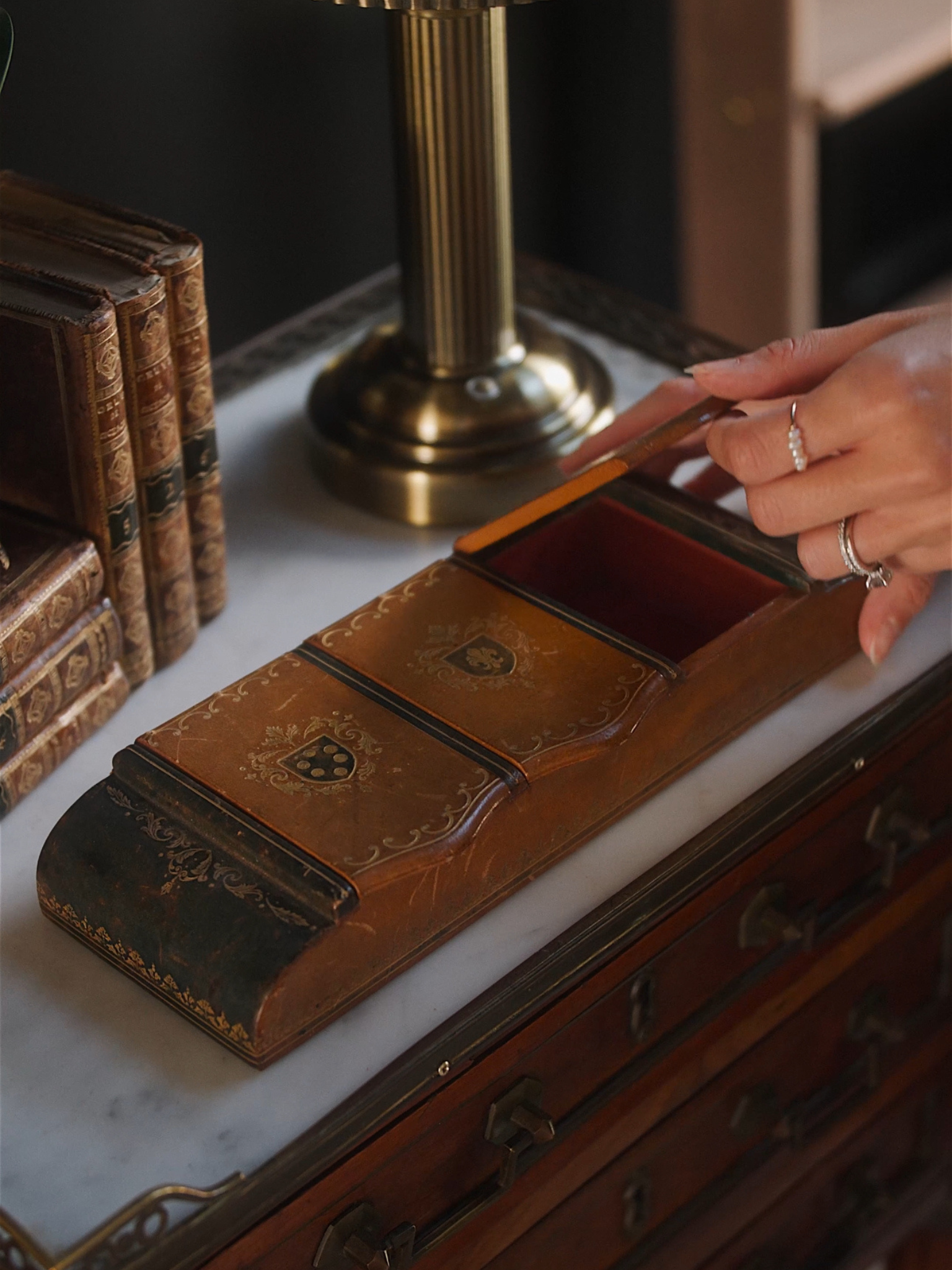 Antique Leather Tripple Compartment Box