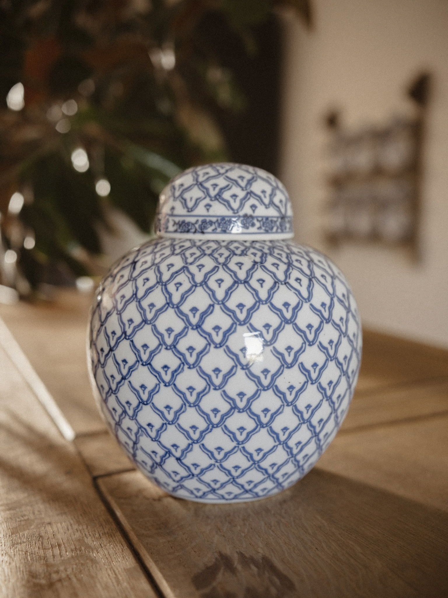 Blue and White Lidded Ginger Jar