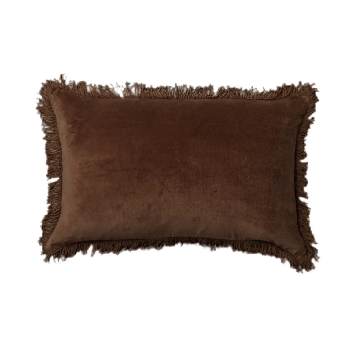 Velvet Chocolate Fringe Lumbar Pillow Case