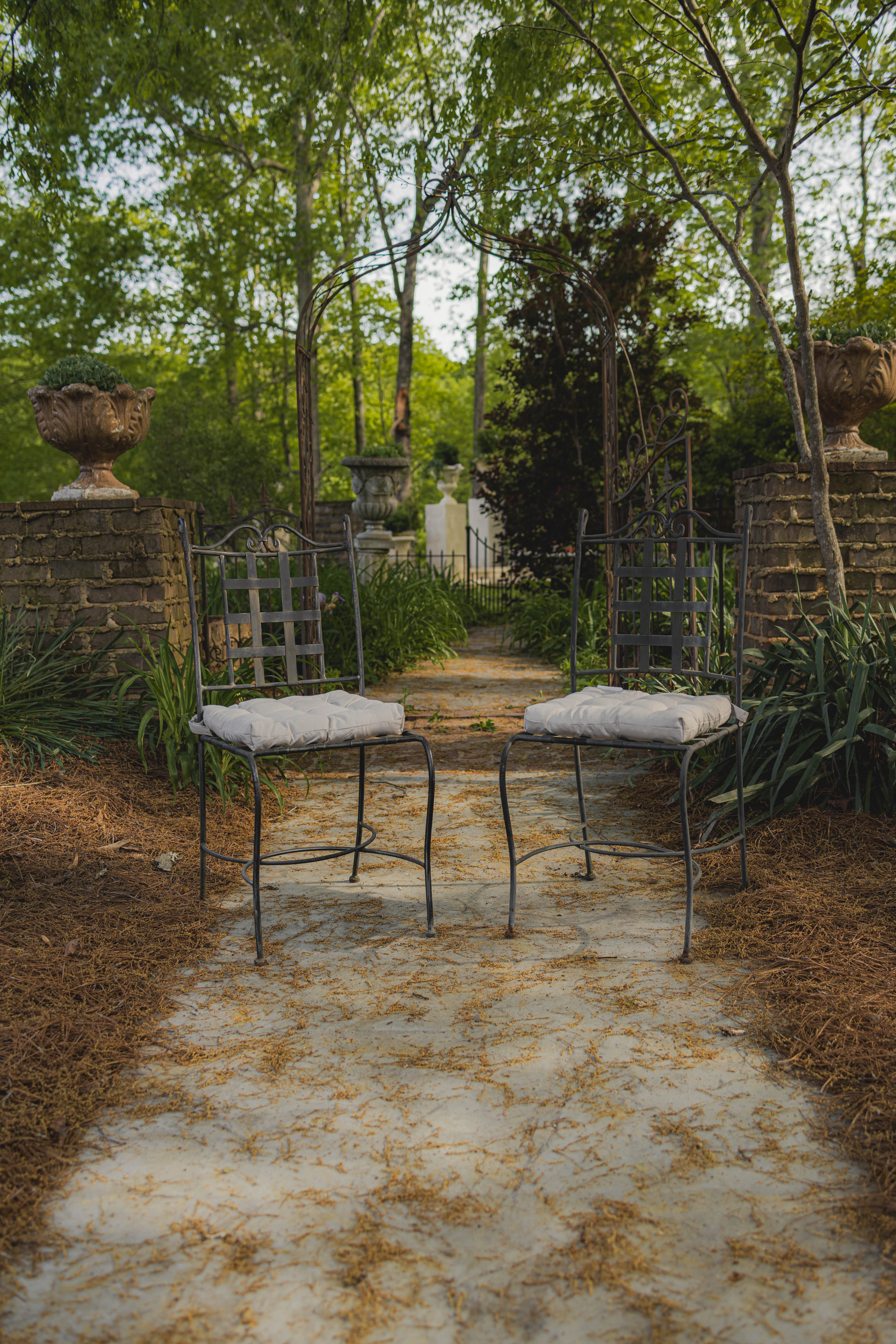 Pair of Two French Wrought Iron Garden Chairs