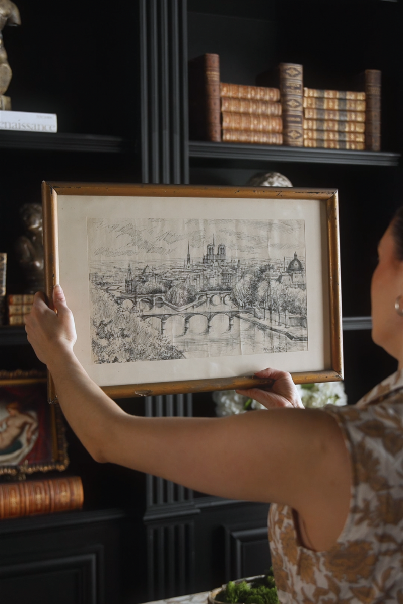 Early 20th-Century Parisian Pen & Ink Cityscape Featuring Notre-Dame