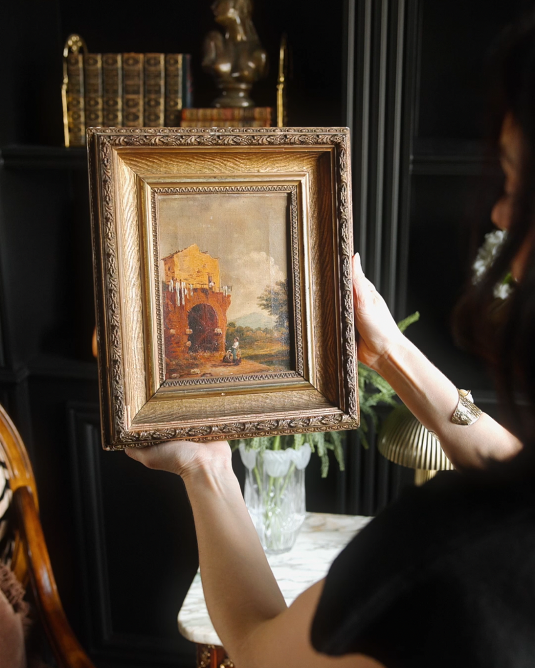 19th Century European Architectural Landscape in Original Gilt Frame