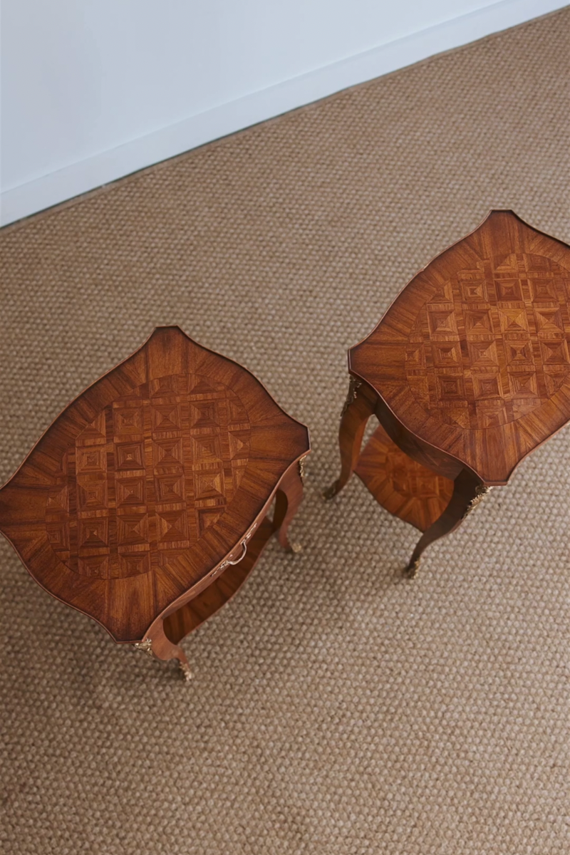 Late 19th Century French Marquetry Side Tables / Nightstands – Pair