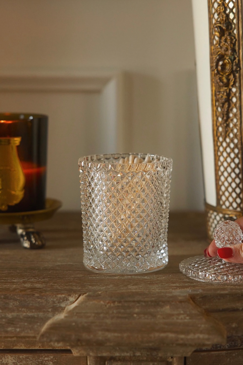 French Dimond Point Cut Crystal Lidded Jar
