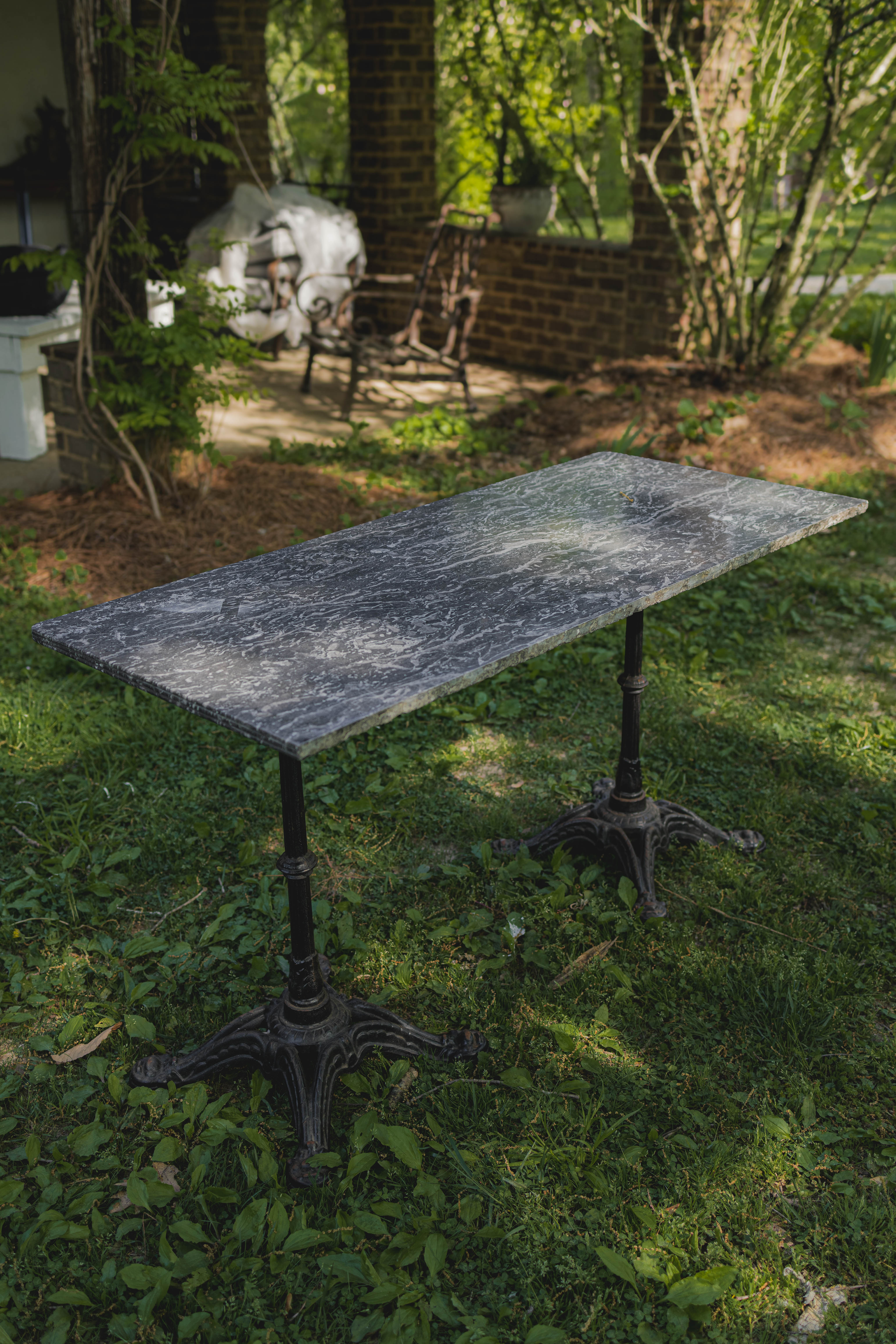 French Black Marble Top Garden Table