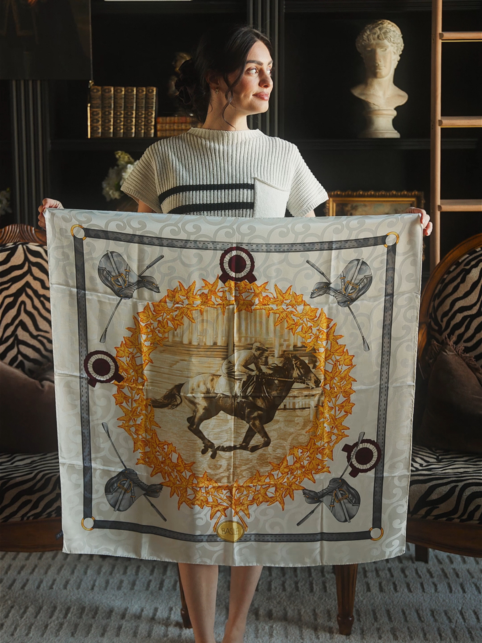 Basile Silk Scarf – Equestrian Motif